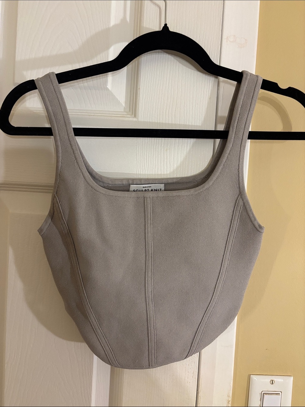 Babaton Gray Sculpted Seam Square-Neck Knit Camisole